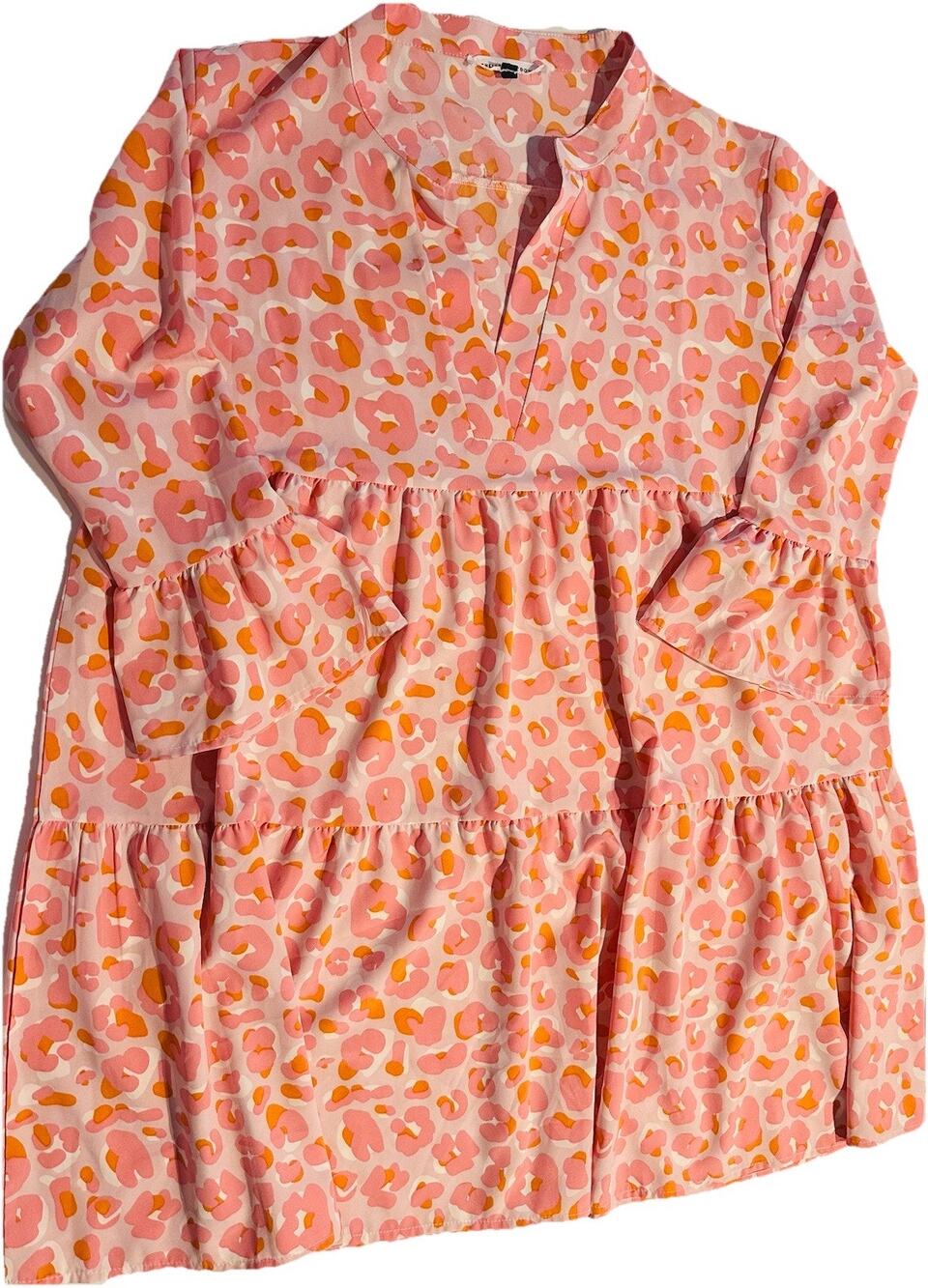 Michelle McDowell Pink Orange Leopard Print Tiered Babydoll Ruffle Dress Women L